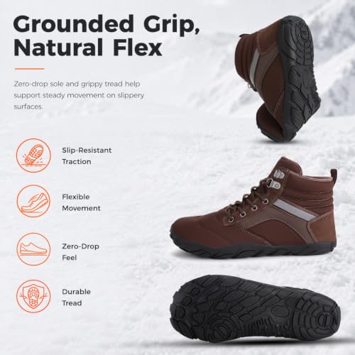 Image of Womens Mens Winter Barefoot Boots Warm Minimalist Wide Toe Box Snow Boots Zero Drop Sole Outdoor Water Resistant Ankle Booties