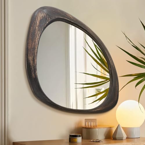 AAZZKANG Grande specchio da parete con cornice in legno irregolare, 60 x 40 cm, vintage, asimmetrico, da appendere, per bagno, camera da letto, soggiorno, ingresso