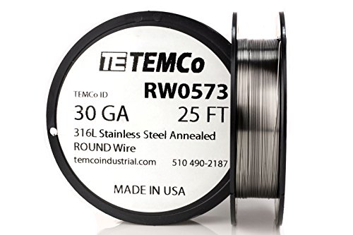 TEMCo Stainless Steel Wire SS 316L - 30 Gauge 25 FT Non-Resistance AWG ga