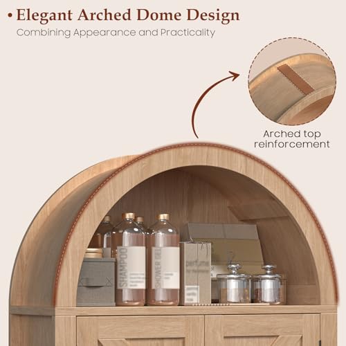 Image of Halitaa Arched Bathroom Wall Cabinet, Farmhouse Medicine Cabinet with Barn Door and with Adjustable Shelf, 23.6 x 28.7'' Wooden Storage Cabinet Wall Mounted for Bathroom Laundry Room Kitchen, Natural