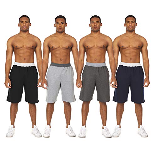 Essential Elements 4 Pack: Men's Brushed French Terry Casual Athletic Lounge Sleep Pajama Drawstring Shorts with Pockets (Large, Set A)
