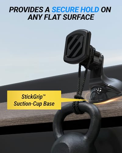 Image of Scosche Extra Strength Suction Cup Phone Mount, Magnetic Dashboard /Windshield Mount Cell Phone Holder for Car with 360 Rotation, StickGrip Base & Thick Metal Plate for iPhone and Android, Not MagSafe