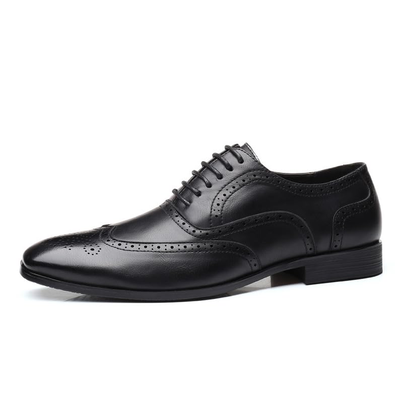 Men's Leather Brogues Low Heel Dress Shoes Classic Round Toe Lace-Up Wingtip Business Oxford Shoes for Driving Office Business Wedding3