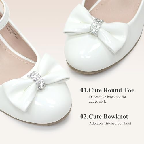LseLom Girls White Dress Shoes Mary Jane Shoes for Girls Low Heel Hook and Loop Bowknot Flats for School Wedding Party3