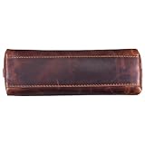 'Jim' Leather Pencil Case Vintage | Large 2-Compartment Round Pen Holder for Men and Women | Genuine Leather Pouch Stationary Organizer, Colour:Kara - Cognac - Image 5