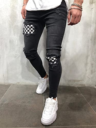 Men's Hip Hop Slim Skinny Ripped Jeans Vintage Zipper Casual Fit Washed Denim Pants Mid Waist Distressed Moto Trouser4