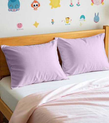 Image of Deep Dream 100% Cotton Toddler Pillowcases Set of 2, 13x18 Inches Fits Baby Pillow Sized 12x16, 13x18, 600 Thread Count Cotton Small Travel Kids Pillow Case Covers with Envelope Closure, Lavender