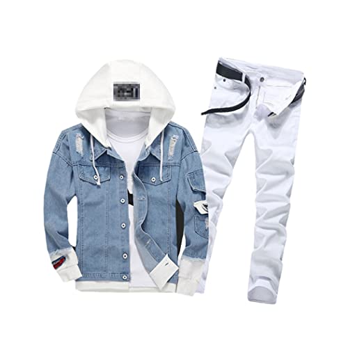 Veste de cowboy décontractée homme bleu L avec capuche amovible effet deux pièces