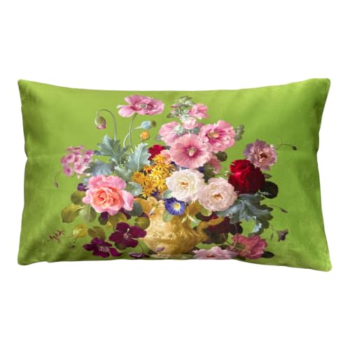 whooplaArt Vintage Green Floral Bouquet Throw Pillow Cover, 12x20 Inch
