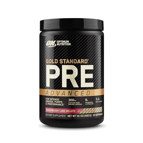 Image of Optimum Nutrition Gold Standard Pre Workout Advanced, with Creatine, Beta-Alanine, Micronized L-Citrulline and Caffeine for Energy, Keto Friendly, Raspberry Lime Mojito, 20 Servings