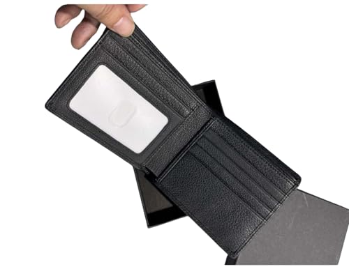 Generic MENS REAL(CRAZY HOURSE) LEATHER BiFOLD WALLET(CARD CASE) RFID Blocking SLIM MINIMALIST FOR MENS WITH FRONT POCKET THIN AND STYLISH WITH THUMB ID WINDOW., Black, LAN15004