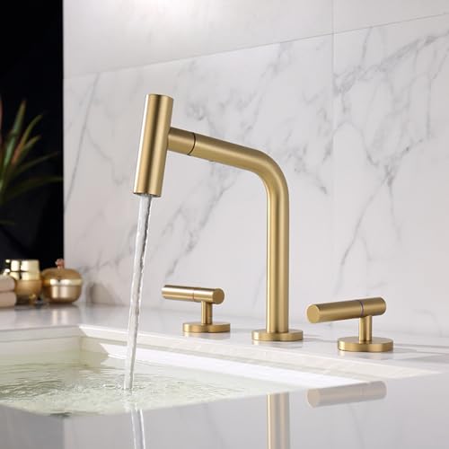 Robinet de salle de bain extractible rotatif à 360 degrés pour lavabo 3 trous