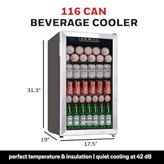 Honeywell Beverage Refrigerator and Cooler, 116 Can Mini Fridge with Glass Door for Soda Beer or Wine for Office or Bar with Adjustable Removable Shelving, Commercial Grade