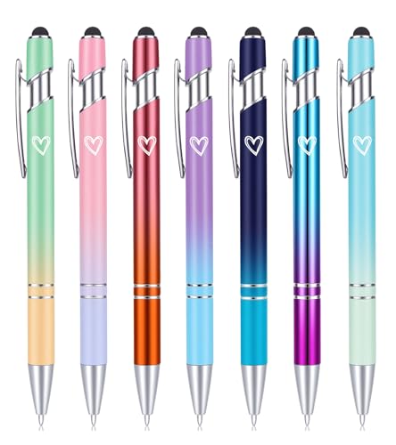 7 Pack 2 in 1 Ballpoint Pen with Stylus Tip, Metal Stylus Pens for Touch Screens,1.0 mm Black Ink Retractable Ballpoint Smooth Writing Pens for work colleagues (Gradient)