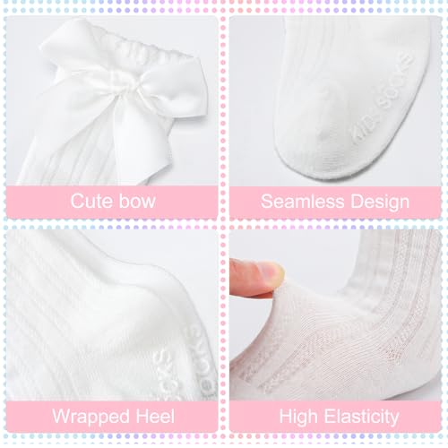 Jspupifip 4 Pairs Baby Girls Knee High Socks Newborn Girl Bow Ruffle Long Infant Non-Slip Socks3