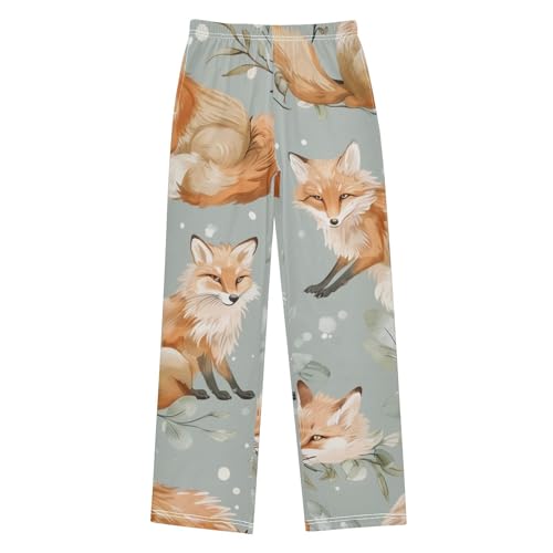 Fox Floral Boys Long Pants Soft Trousers Elastic Waist Kids Lounge Bottoms with Pockets S-XL