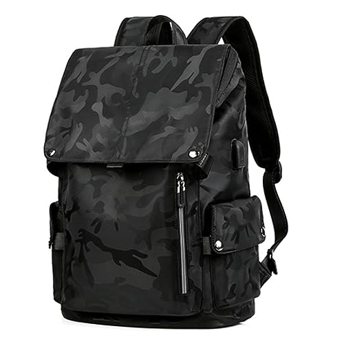 [JIANGBOMEI] リュック ビジネスリュック バックパック リュックサック 大容量 マチ拡張 多機能 USB充電ポート 盗難防止 防水 撥水加工 耐擦り傷 通勤 出張 旅行 通学 ユニセックス おしゃれ迷彩ブラック