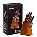 Knife Set with Block, 6 Pcs Kitchen Knives Set with Wood Block, Stainless Steel Chef Knife Set with Pakkawood Handle by Emojoy