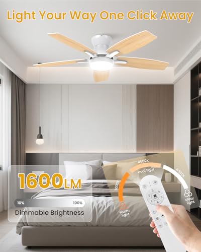 Airwit 106cm Leise Deckenventilator mit Beleuchtung und Fernbedienung, Doppelseitige Flügeln Deckenventilator mit Licht, Dimmbar LED Lampe mit Ventilator für Schlafzimmer, Wohnzimmer, DC Motor