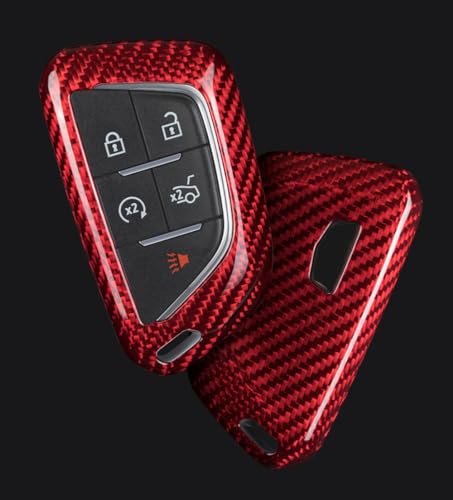 Image of iJDMTOY Real /Genuine Gloss Red Carbon Fiber Key Fob Shell Cover, Compatible with 2020-up Cadillac ATS CT4 CT5 CT6 XT4 XT5 XTS Smart Key Fob