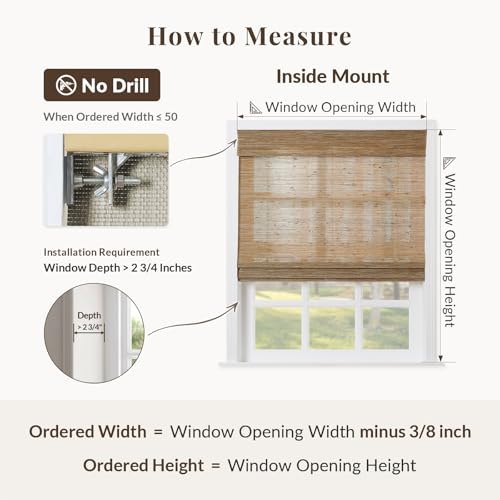 Image of TWOPAGES Natural No Drill Cordless Jute Roman Shade Customized Light Filtering Blackout Roman Blind Roman Window Shade for Windows, Bark, 1 Piece