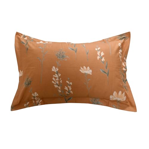 Image of HUESLAND by Ahmedabad Cotton 144 TC Bedsheet for Single Bed with 1 Pillow Cover | Tangerine Orange, White & Grey
