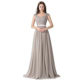 ballkleid chiffon lang Elegant,A-Linie Stil Damen Elegant Chiffon Herzform Abendkleid Ballkleid mit Spitze lang Silber 32