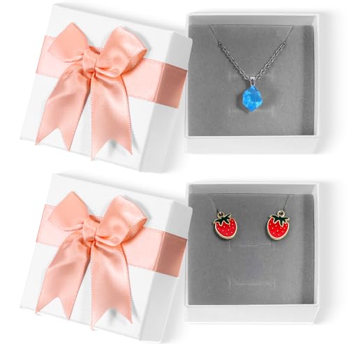 BOHUIZ 2 cajas de regalo para joyas, 7 × 7 × 3,6 cm, cajas de regalo con tapa, pequeñas para joyas, pendientes, collares, pulseras, cajas de joyas para mujeres (rosa)