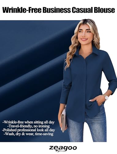 Image of Zeagoo Women's Wrinkle Free Button Down Shirts Long Sleeve Dress Shirts Collared Business Casual Blouses Tops XS-3XL