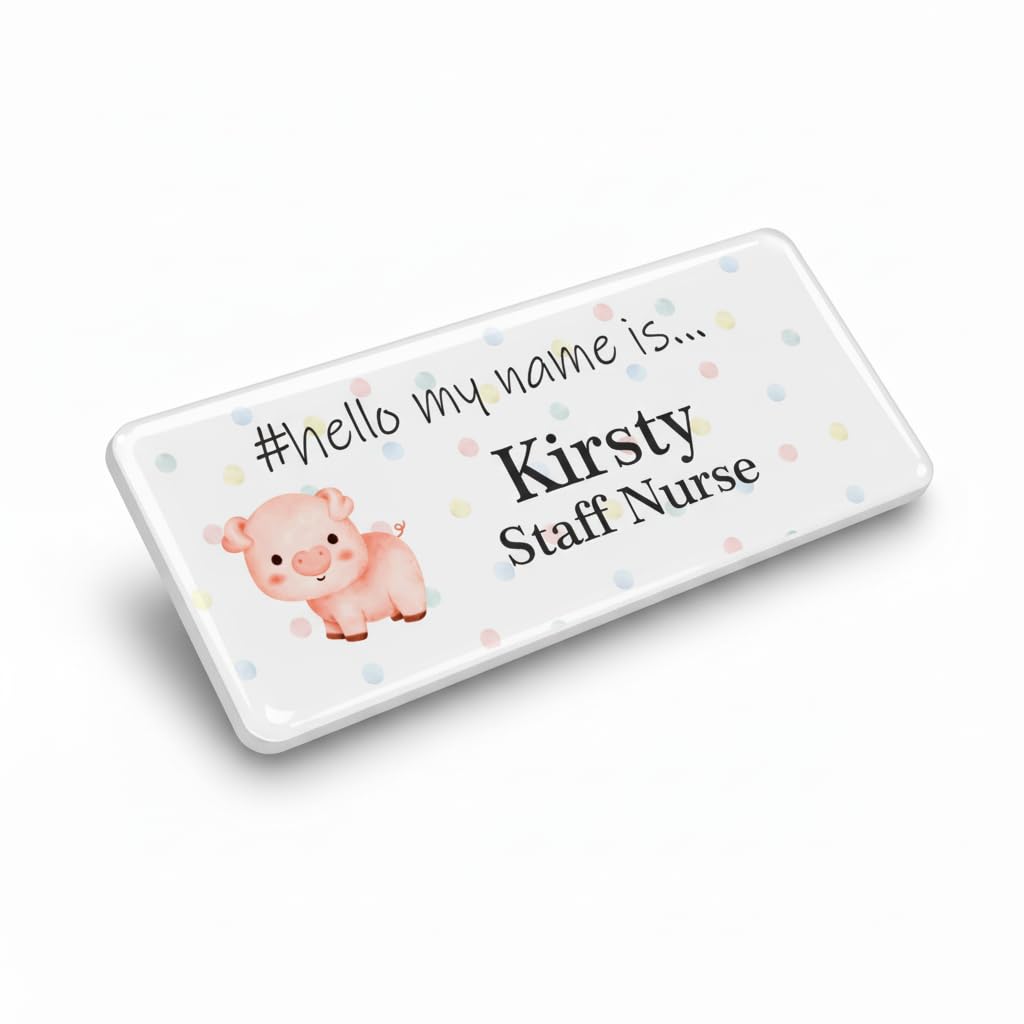 Badgemaster Resin Finish Hello My Name Is Cute Pig Name Badge Design 76 x 32mm White/White