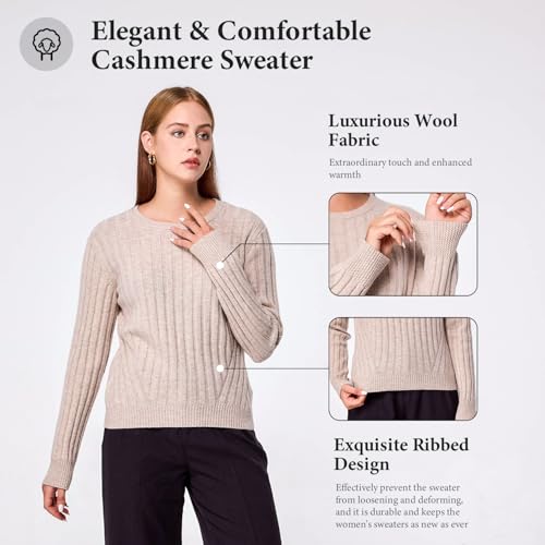 Simple&Opulence Women's Long Sleeve Cashmere Sweaters Cable Knit Crewneck Pullover Sweaters Tops Breathable and Comfortable3