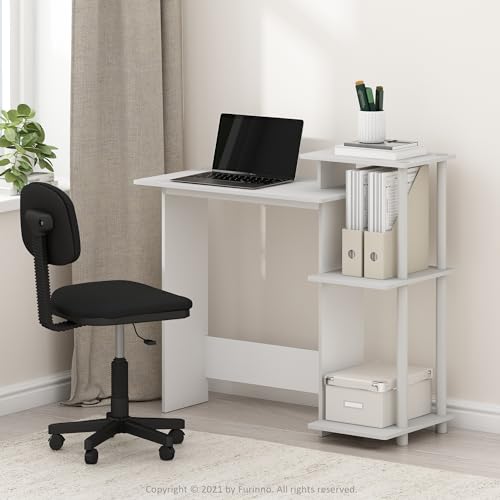 Image of Furinno EFFICIENT Desk, 28.6 inch Wide Gaming Desk with 3 Open Side Shelves, Laptop Notebook Computer Desk, Office Desk for Home Office, Study Room, Dorm, Bedroom, White