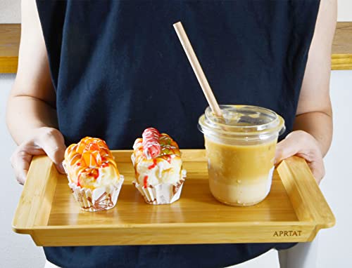 Aprtat Bamboo Decorative Serving Tray With Handles, Tea Cup Saucer Trays Fruit Style Plate For Breakfast In Bed, Lunch, Dinner, Patio, Ottoman, Coffee Table, Bbq, Party #TOP1