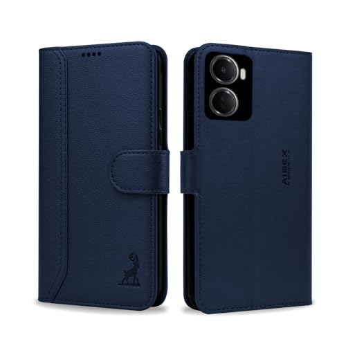 Image of AIBEX Compatible for Redmi 15A 5G Flip Cover Leather Finish | Inside TPU with Card Pockets | Wallet Stand | Complete Protection Flip Case Blue