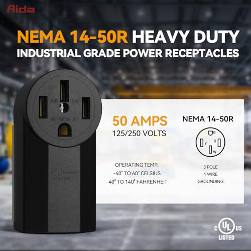 AIDA 50 Amp 125/250 Volt 14-50R 3-Pole, 4-Wire Grounding Surface Mount Power Dryer Receptacle Outlet, Back Wire, AL/CU, UL Listed, 030726 by AIDA - Image 2