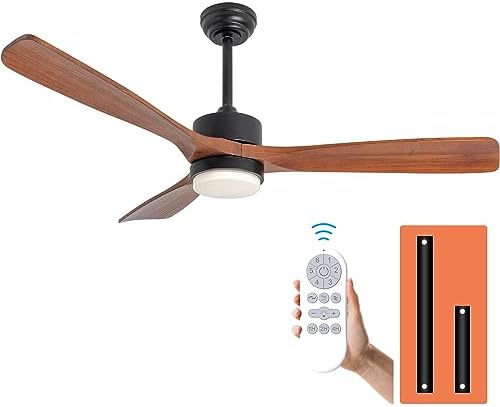 Ceiling Fan with Lights Remote Control 52in Solid Wood Blade 3Color Light Timing with Memory Function 6Speeds Super quiet DC motor For Modern bedroom living room dining room outdoor terrace farmhouse