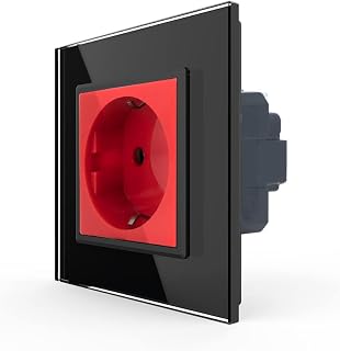 Rote Designer Steckdose 1 Fach inkls. kompatibel LIVOLO Glasrahmen in schwarz 77219-VL-C7-SR-12-A Gamer Dose Stecker red