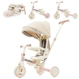 Harper & Bright Designs 三輪車 子供用 7in1 ベビーカー 手押し棒付き 折りたたみ 6ヶ月~6歳 座面回転 超軽量 乗用玩具 ストッパー ベルト付き 収納バッグ サンシェード 組立簡単 コンパクト収納 おしゃれ ピンク