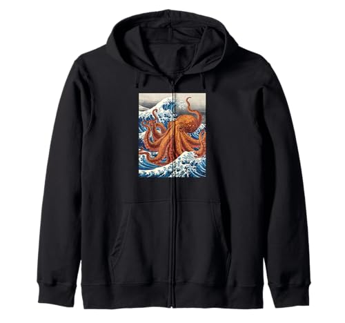 Japanese Art Octopus Kyosai Vintage Japan Artwork Zip Hoodie