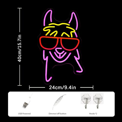 Image of Llama With Red Glasses Neon Sign for Wall Decor Llama Neon Light Cool Animal Neon Light Sign Dimmable USB Powered Colorful LED Neon Sign for Bedroom Zoo Home Bar Pub Animal Lover Restaurant