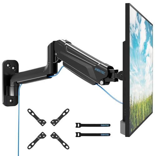 BONTEC Monitor Wall Mount Arm, VESA Gas Spring Height Adjustable, for 13-42 Inch Screens, Max 19.8lbs, Swivel, Tilt, Space-Saving Desk Mount, Easy Installation, Single Arm TV Mount, Max VESA