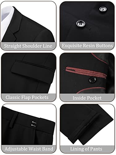 Men's Suit Slim Fit, 2 Piece Black Suits For Men, Solid Jacket Pants With Tie, Prom Wedding Homecoming Tuxedo Set M #TOP4