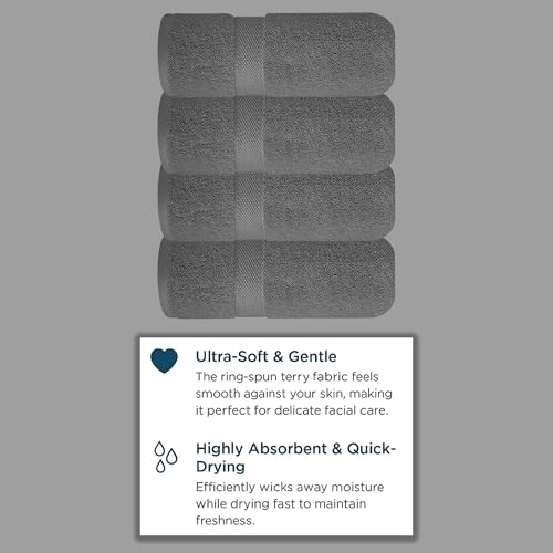Image of Sulfar 100% Combed Cotton, Quick Drying Highly Absorbent, Luxury Hand Towel Set (Pack of 4, 40 X 70 cm) Grey