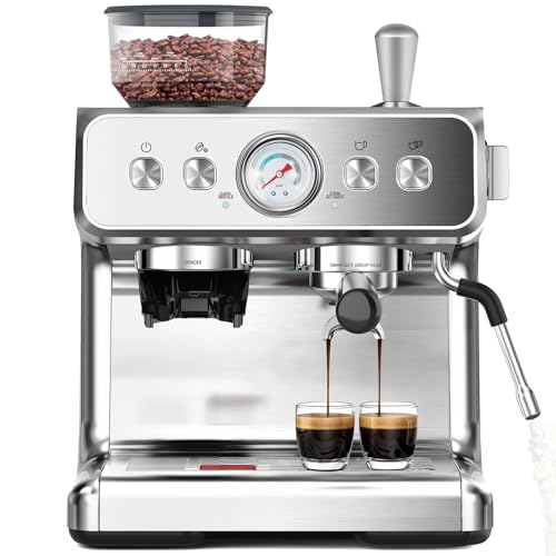 COWSAR 20 Bar Espresso Machine with Grinder & Milk Frother Steam Wand, 58mm Expresso Coffee machines, Commercial Stainless Steel Coffee Maker for Cappuccino and Latte, Perfect for Home Café-