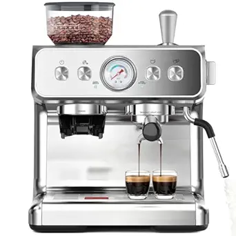 COWSAR 20 Bar Espresso Machine with Grinder & Milk Frother Steam Wand, 58mm Commercial Stainless Steel Coffee Maker for Home and Café Use