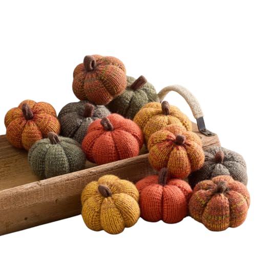 Image of Cozy Mini Knit Pumpkin Set of 12 (Spiced Maple Full Set) | Spiced Maple Full Set, Autumn Table Decor, Fall Thanksgiving Table, Gift for Friend