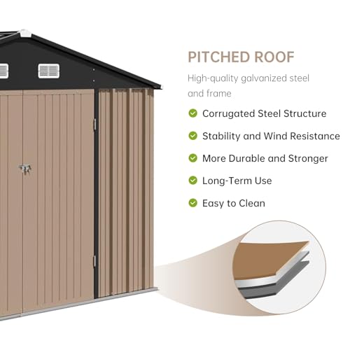 12x10 Ft Outdoor Storage Shed, Large Steel Multipurpose Yard Shed, Metal Outdoor Tool Shed with Sloped Roof and Door Lock Design for Organizing Tools & Equipment in Yard, Garden, Brown