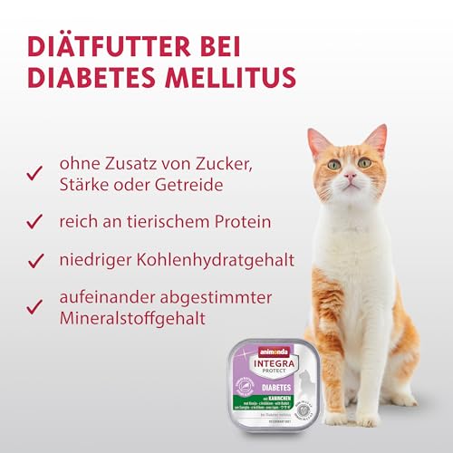 animonda INTEGRA PROTECT Diabetes mit Kaninchen (16 x 100 g), Katzennassfutter bei Diabetes mellitus, Katzen Diätfutter für zuckerkranke Katzen, Nassfutter ohne Zucker