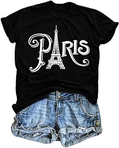 tiorhooe Tour Eiffel Femme Tee Shirt France Souvenir Fille T-Shirt France Voyage Shirt