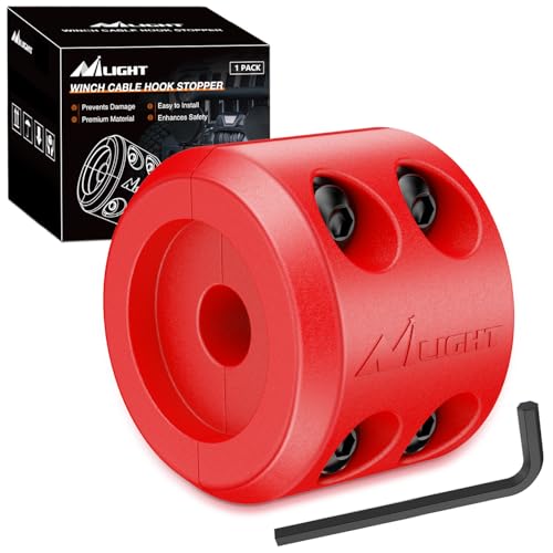 Nilight Winch Stopper for ATV UTV Truck SUV Winch Cable Hook Rubber Stopper Protects Towing Hook Synthetic Rope Winch Accessories Rope Line Saver with Stainless Steel Screws and Nuts Allen Wrenc Red